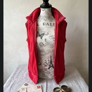 Quacker Factory Red Velour Quilted Rhinestone Vest S